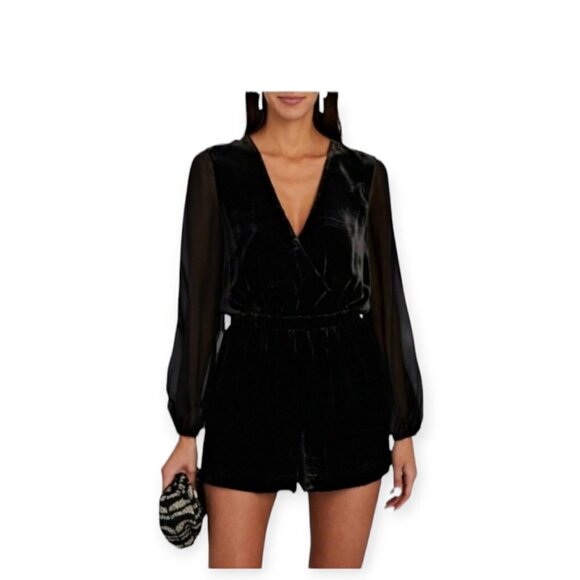 Revolve INTERMIX black velvet blouson sleeve romper by size 0 NWT black tie - Picture 14 of 14